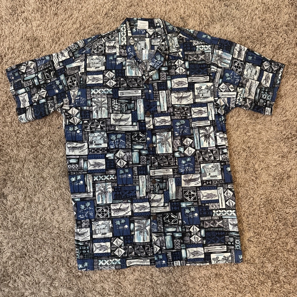Go Barefoot Hawaiian Shirt Button Down Aloha Friday Rockabilly Blue Size L Tall